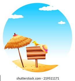 Illustration of an empty signboard at the beach on a white background  