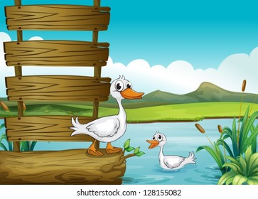 Illustration of an empty signboard with ducks