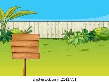 Ilustración de una cartelera vacía en el jardín