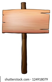 Illustration of an empty signboard made of wood on a white background