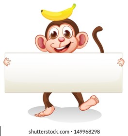 ilustração de uma placa vazia com um macaco na parte de trás em um fundo branco