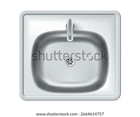 Illustration of an empty sink, top view, on a white background, highlighting its simple design. Ideal for kitchens and bathrooms, creating a feeling of cleanliness and order.
