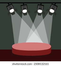 Illustration of an empty stage illuminated by spotlights, symbolizing performance and creativity for International Music Day celebrations.