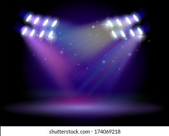 Ilustración de un escenario vacío con luces