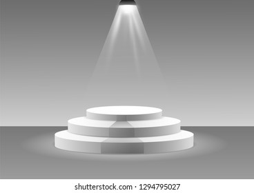 illustration of empty stage podium with spotlights in blank studio room for presentation