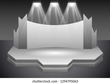 illustration of empty stage podium with spotlights in blank studio room for presentation