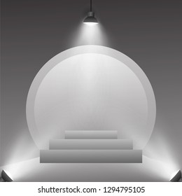 illustration of empty stage podium with spotlights in blank studio room for presentation