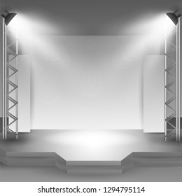 illustration of empty stage podium with spotlights in blank studio room for presentation