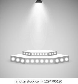 illustration of empty stage podium with spotlights in blank studio room for presentation