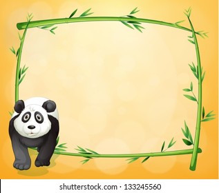 Illustration of an empty stationery with a bamboo frame and a panda