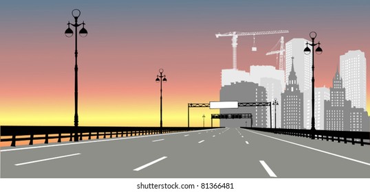 illustration with empty street to city