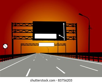 illustration with empty street to red sunset