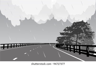 illustration with empty street under rain