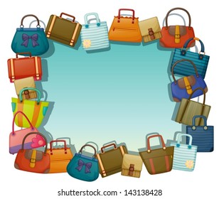 Illustration of an empty surface surrounded with different bags on a white background