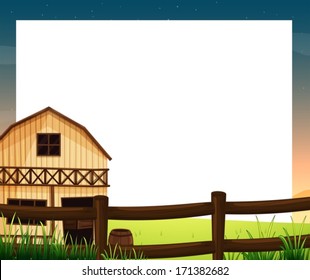 Illustration of an empty template with a barnhouse and a fence on a white background
