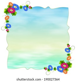 Illustration of an empty template with blooming flowers on a white background