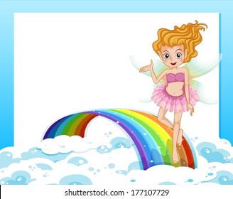 Illustration of an empty template with a fairy above the rainbow