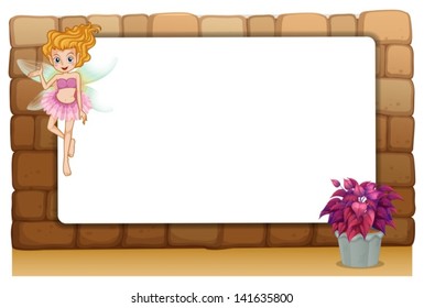 Illustration of an empty template with a fairy and a pot of plant on a white background