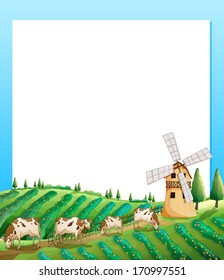 Illustration of an empty template with a farm and cows at the bottom