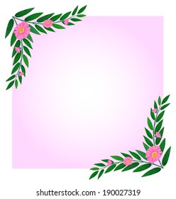 Illustration of an empty template with pink floral border on a white background