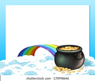 Illustration of an empty template with a pot of gold and a rainbow