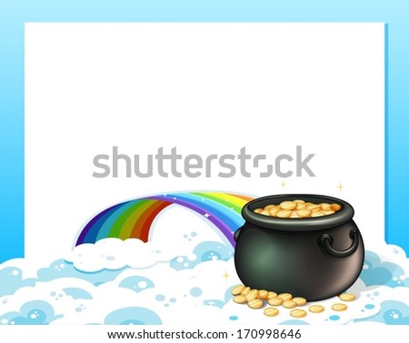 Illustration of an empty template with a pot of gold and a rainbow