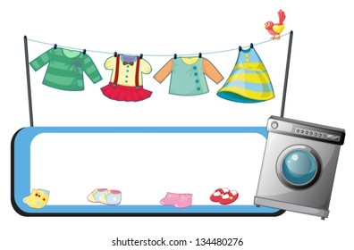 Illustration of an empty template with a washing machine and clothes on a white background