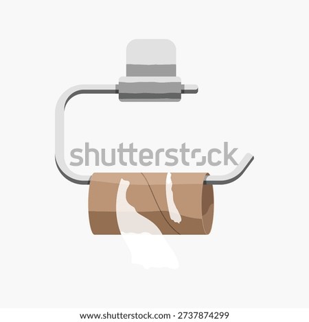 Illustration of an empty toilet paper roll on a holder against a plain background, highlighting the need for a refill. Vector.