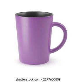 Illustration of Empty Violet Coffee Cup or Tea Mug on a White Background. Isolated Mockup with Shadow Effect, and Copy Space for Your Design