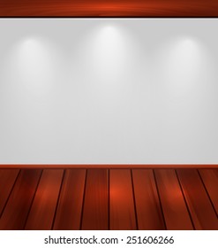 Illustration empty wall with light and wooden floor - vector