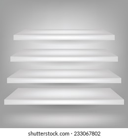  illustration with  empty white shelves  on grey background