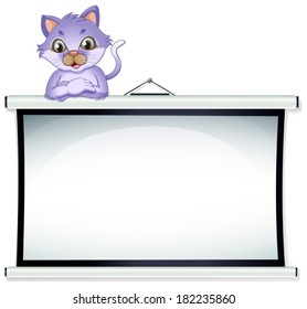 Illustration of an empty whiteboard with a cat on a white background