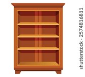 Illustration of  empty wooden bookcase isolated on white