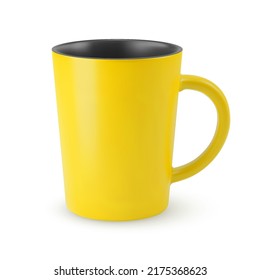 Illustration of Empty Yellow Coffee Cup or Tea Mug on a White Background. Isolated Mockup with Shadow Effect, and Copy Space for Your Design