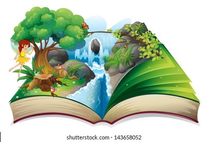 Illustration of an enchanted book on a white background