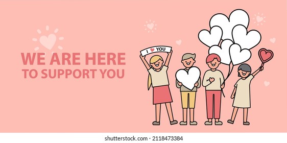 Illustration of encouragement. Give off positive energy and positive mentality. Message of support. Simple Line Style. Flat design. Vector illustrations.
