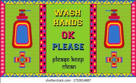 Illustration encouraging washing hands and keeping clean resembling the back of an indian truck