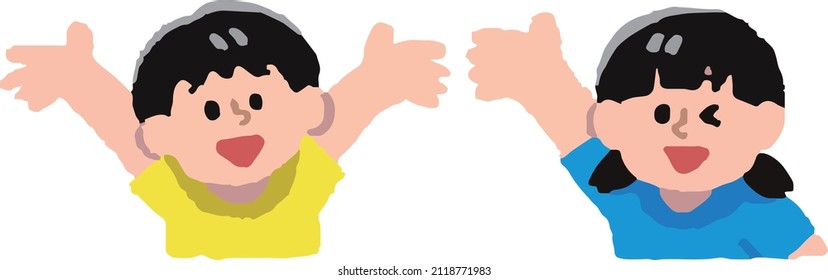 Illustration of energetic boys and girls