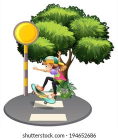 Illustration of an energetic girl at the pedestrian lane on a white background