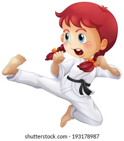 Illustration of an energetic little girl doing karate on a white background