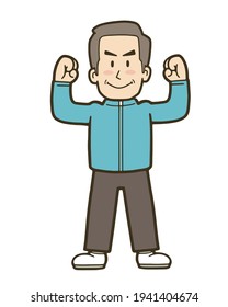Illustration of an energetic middle-aged man exercising. Vector illustration on white background.