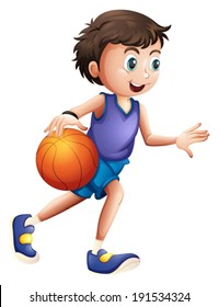 Illustration of an energetic young man playing basketball on a white background