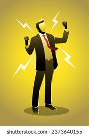 An illustration of an energized businessman standing in vigourous pose