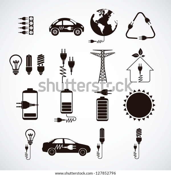 Illustration of energy icons, electricity\
and electric current, vector\
illustration