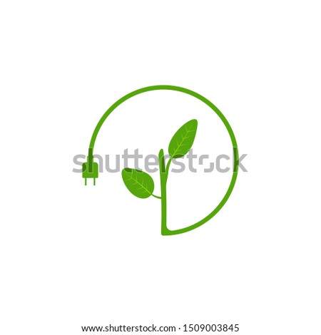 illustration of energy saving flat logo vector design with tree leaves encircled with wires