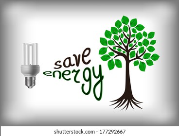 Illustration of energy saving light bulb with green tree