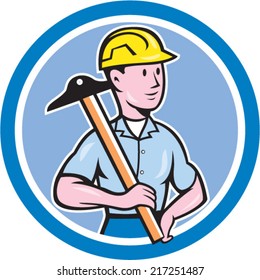 Illustration of an engineer architect draftsman standing holding t-square on shoulder looking to the side set inside circle on isolated background done in cartoon style. 
