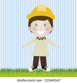 Illustration of engineer  man, in cartoon style and sketch, vector illustration