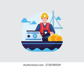 Ilustración de la maquinaria de operación del ingeniero en la plataforma petrolífera