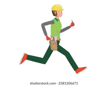 Illustration of an engineer running around because he is busy with work.